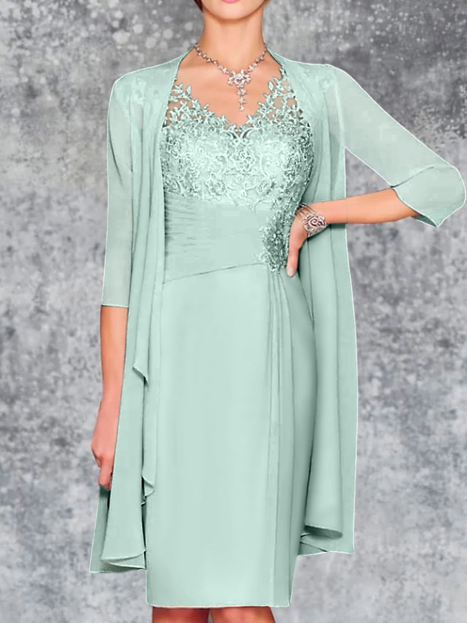 Knee Length V Neck Sheath Column Mother of the Bride Dress