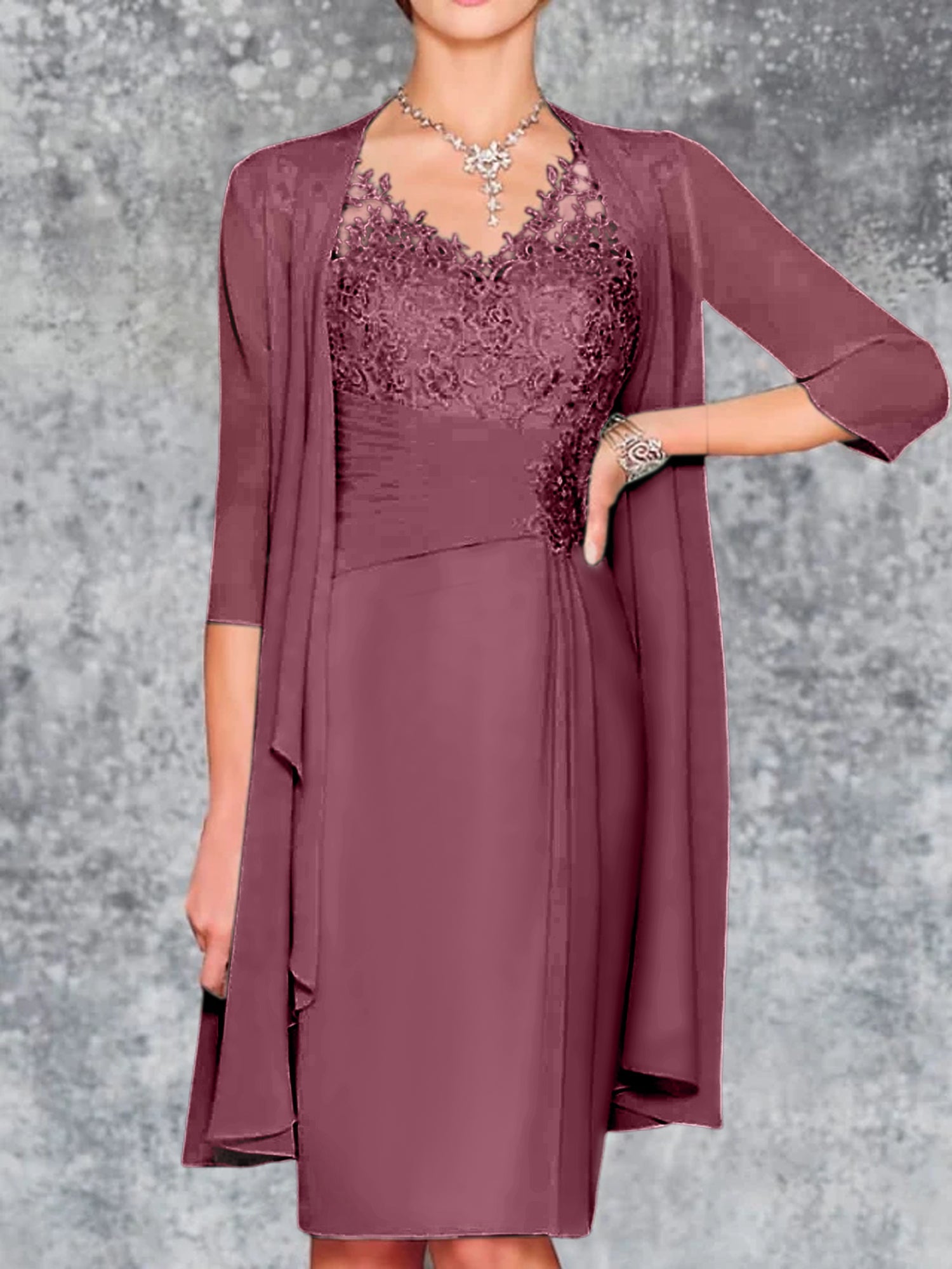 Knee Length V Neck Sheath Column Mother of the Bride Dress