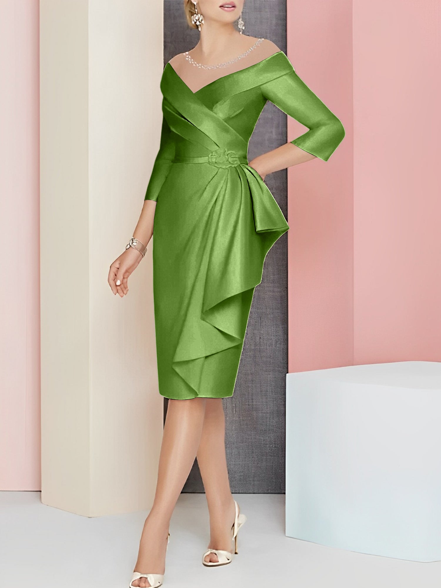Knee Length V Neck Sheath Column Mother of the Bride Dress