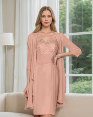 Knee Length V Neck Sheath Column Mother of the Bride Dress