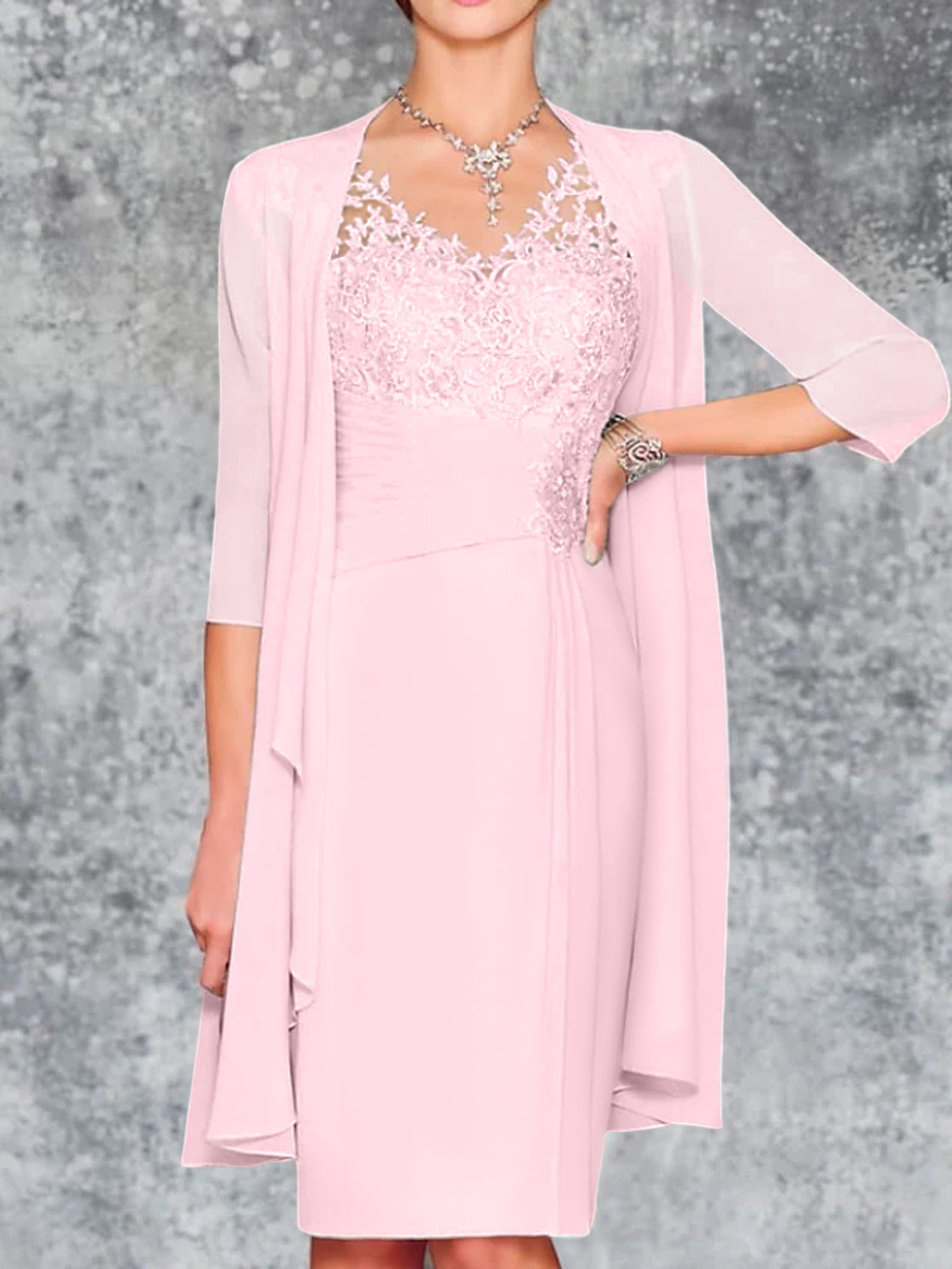 Knee Length V Neck Sheath Column Mother of the Bride Dress