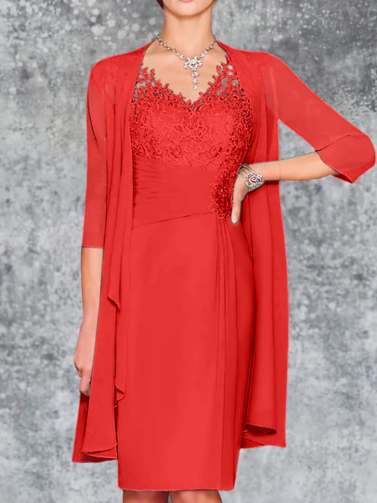 Knee Length V Neck Sheath Column Mother of the Bride Dress