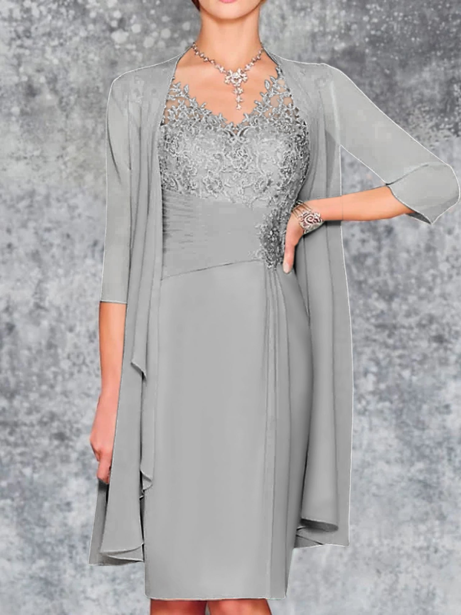 Knee Length V Neck Sheath Column Mother of the Bride Dress