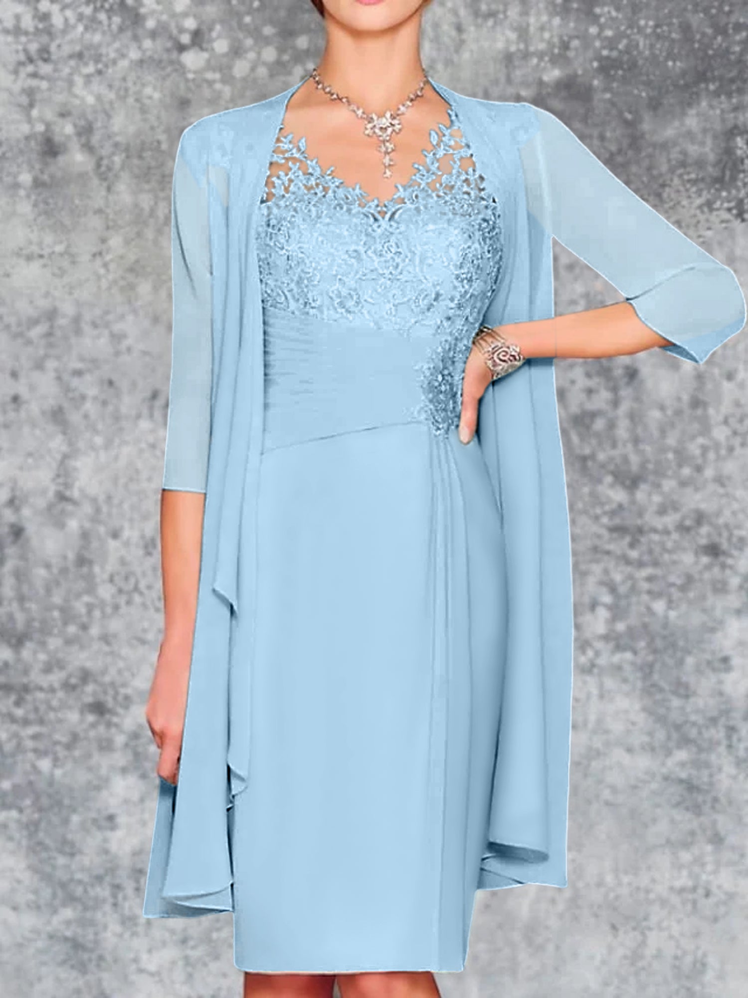 Knee Length V Neck Sheath Column Mother of the Bride Dress