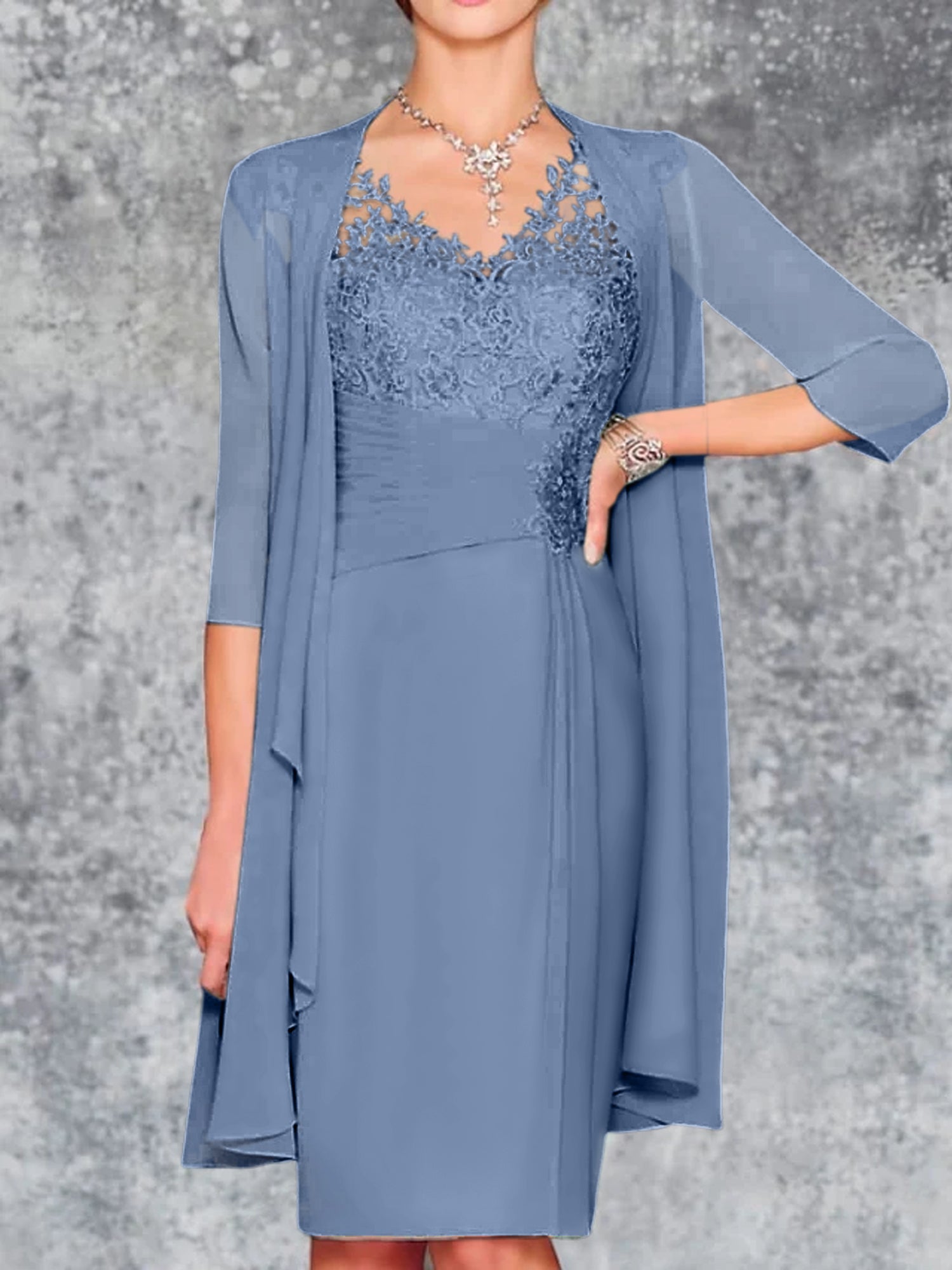 Knee Length V Neck Sheath Column Mother of the Bride Dress