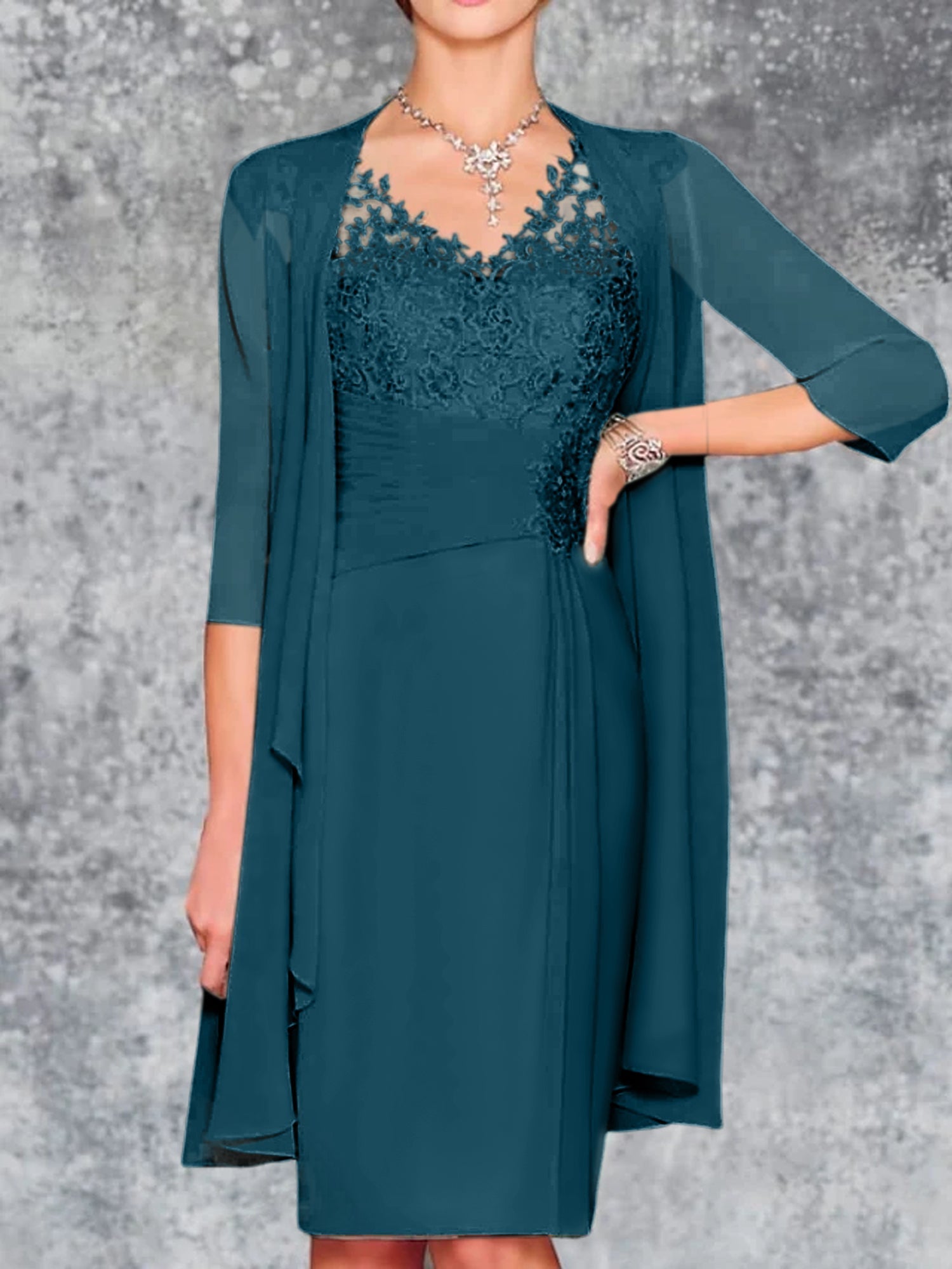 Knee Length V Neck Sheath Column Mother of the Bride Dress