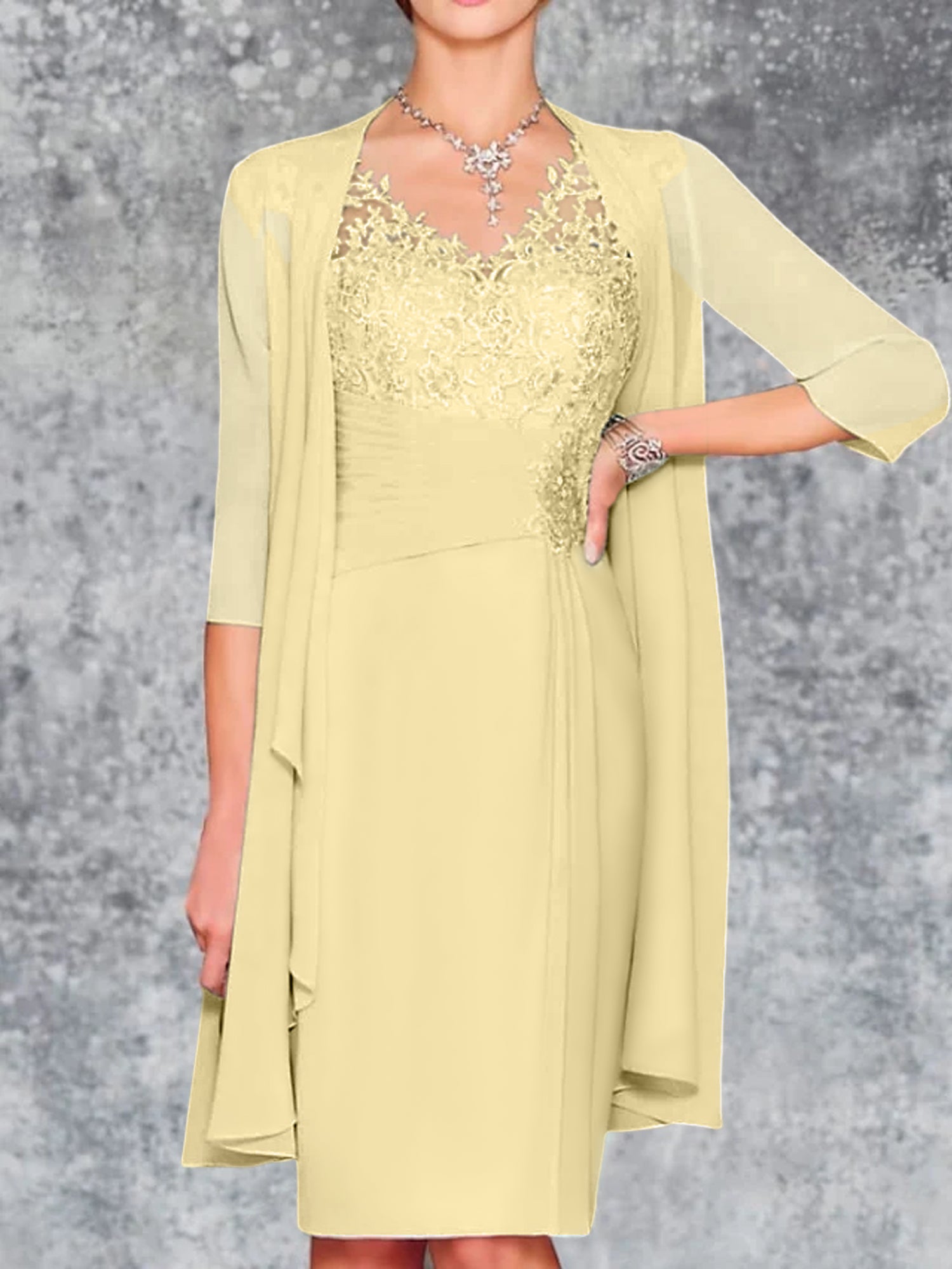 Knee Length V Neck Sheath Column Mother of the Bride Dress