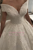 Lace Appliques Ball-Gown V-neck Off-the-shoulder Glamorous Wedding Dresses