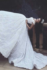 Lace Appliques Princess Bride Dress Luxurious Off-The-Shoulder Ball-Gown Wedding Dress