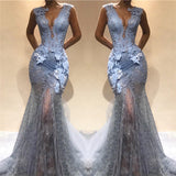 Lace Appliques Sheer Mermaid Lace Prom Dress | Sleeveless Sexy Long Evening Dress