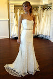 Lace Country Wedding Dress Strapless Sheath Summer Beach Wedding Gowns with Crystals Belt BA8083