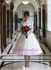 Lace Designer Tulle Tea-Length Charming Zipper Wedding Dress