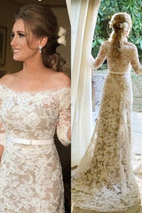 Lace Half Sleeve Bridal Dresses Off-the-shoulder Elegant Wedding Gowns with Sash