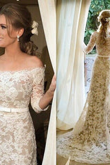 Lace Half Sleeve Bridal Dresses Off-the-shoulder Elegant Wedding Gowns with Sash