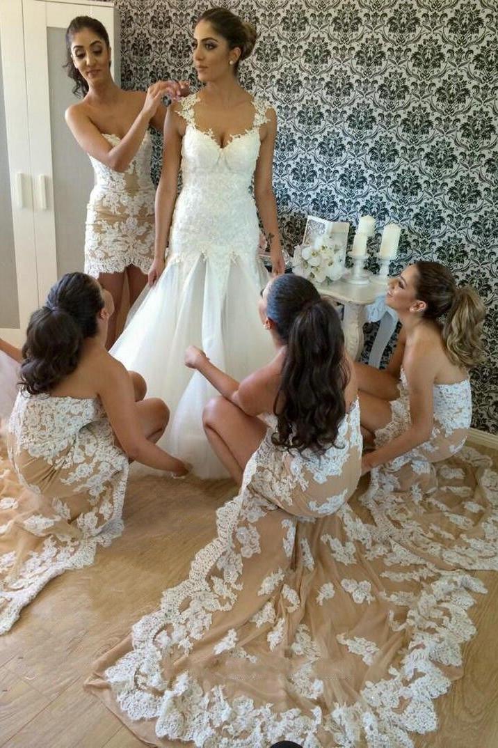 Lace Hi-lo Bridesmaid Dresses Sweetheart Sexy Prom Dresses