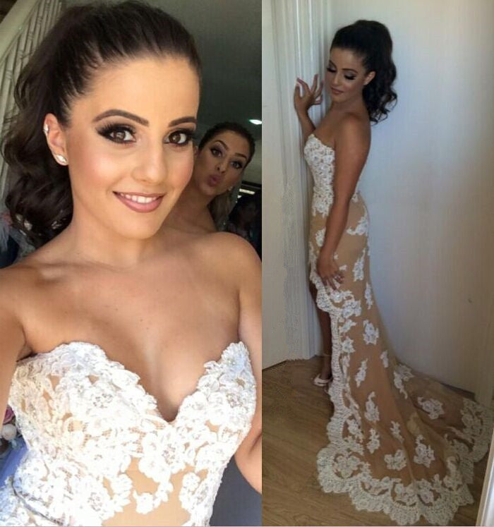 Lace Hi-lo Prom Dresses Sweetheart Wedding Guest Dresses