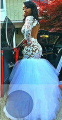 Lace Long Sleeve Mermaid Tulle Prom Dress New Arrival Floor Length Evening Gown YJ0004