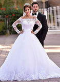 Lace Long Sleeve Wedding Dresses Off-the-shoulder A-line Bridal Gowns