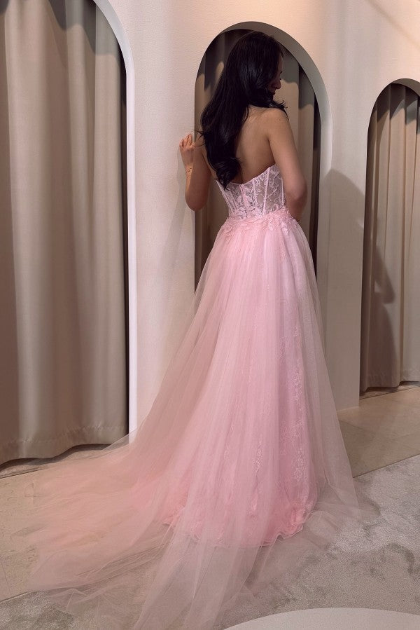 Lace Mermaid Prom Dress with Detachable Overskirt and Corset Bodice