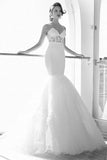 Lace Mermaid Sweetheart Wedding Dresses Vintage Tiered Open Back Bridal Gowns with Bowknot