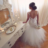 Lace Mermaid Tulle Wedding Gowns Open Back Sleeveless Sexy Bride Dresses Online