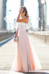 Lace Pink Chiffon Fashion Dresses Sleeveless Long Evening Party Gowns CE0062