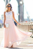 Lace Pink Chiffon Fashion Dresses Sleeveless Long Evening Party Gowns CE0062