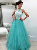 Lace Tulle Sleeveless High-Neck A-line Elegant Evening Dress BA4825