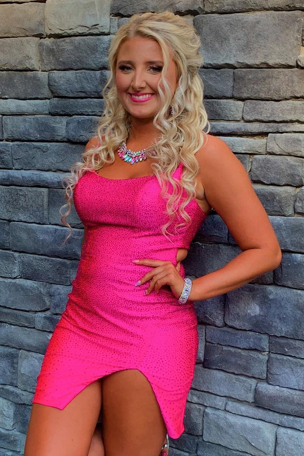 Lace-Up Back Sequin Fuchsia Homecoming Dresses Tight Short Cocktail Dresses