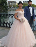 Latest Off Shoulder Ball Gown Princess Dress Tulle Lace Applique Wedding Dress