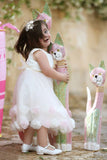 Latest White Flowers Tea Length Flower Girl Dress Cute Tulle Bowknot Short Girl Dresses