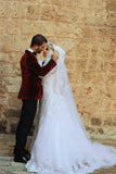 Latest White Lace Long Sleeve Arabic Bridal Dresses Formal Sweep Train Arab Wedding Dress