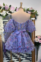 Lavender Homecoming Dress Floral A-Line Short Prom Dress
