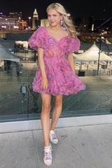 Lavender Homecoming Dress Floral A-Line Short Prom Dress