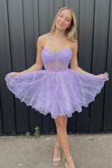 Lavender Homecoming Dresses Corset Sweetheart A-Line Short Tulle Prom Dress