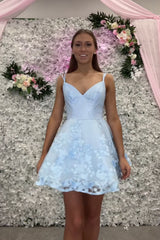 Lavender Homecoming Dresses Floral Spaghetti Straps A-Line Short Cocktail Dresses