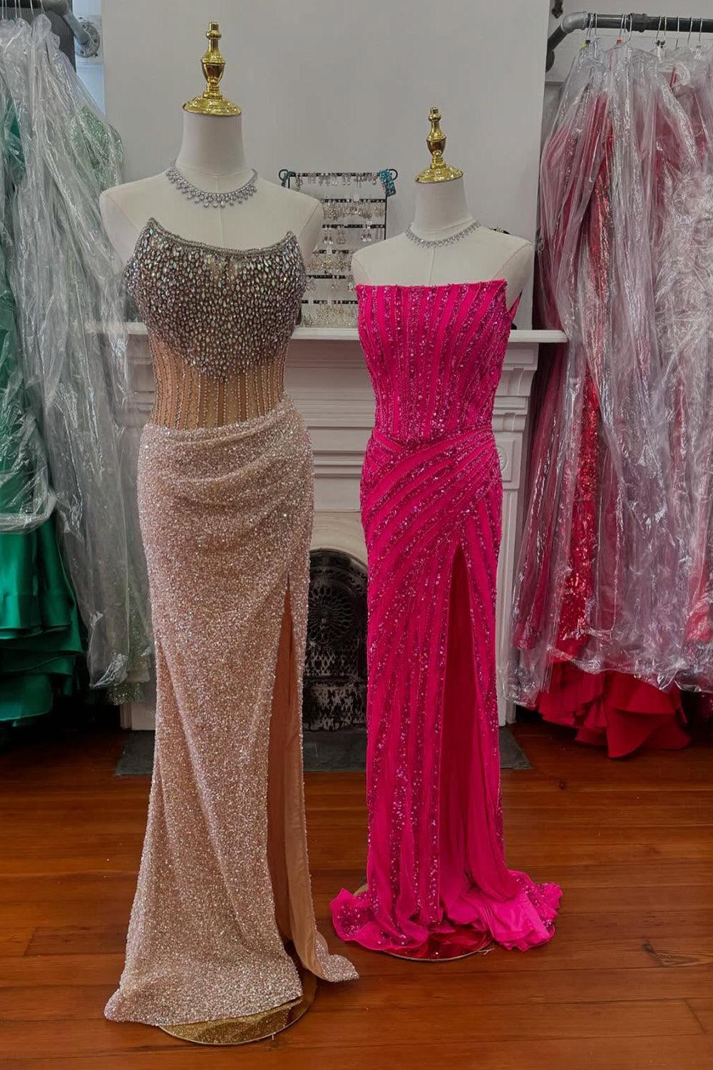 Lavender Prom Dress Mermaid Strapless Long Formal Dress With Slit