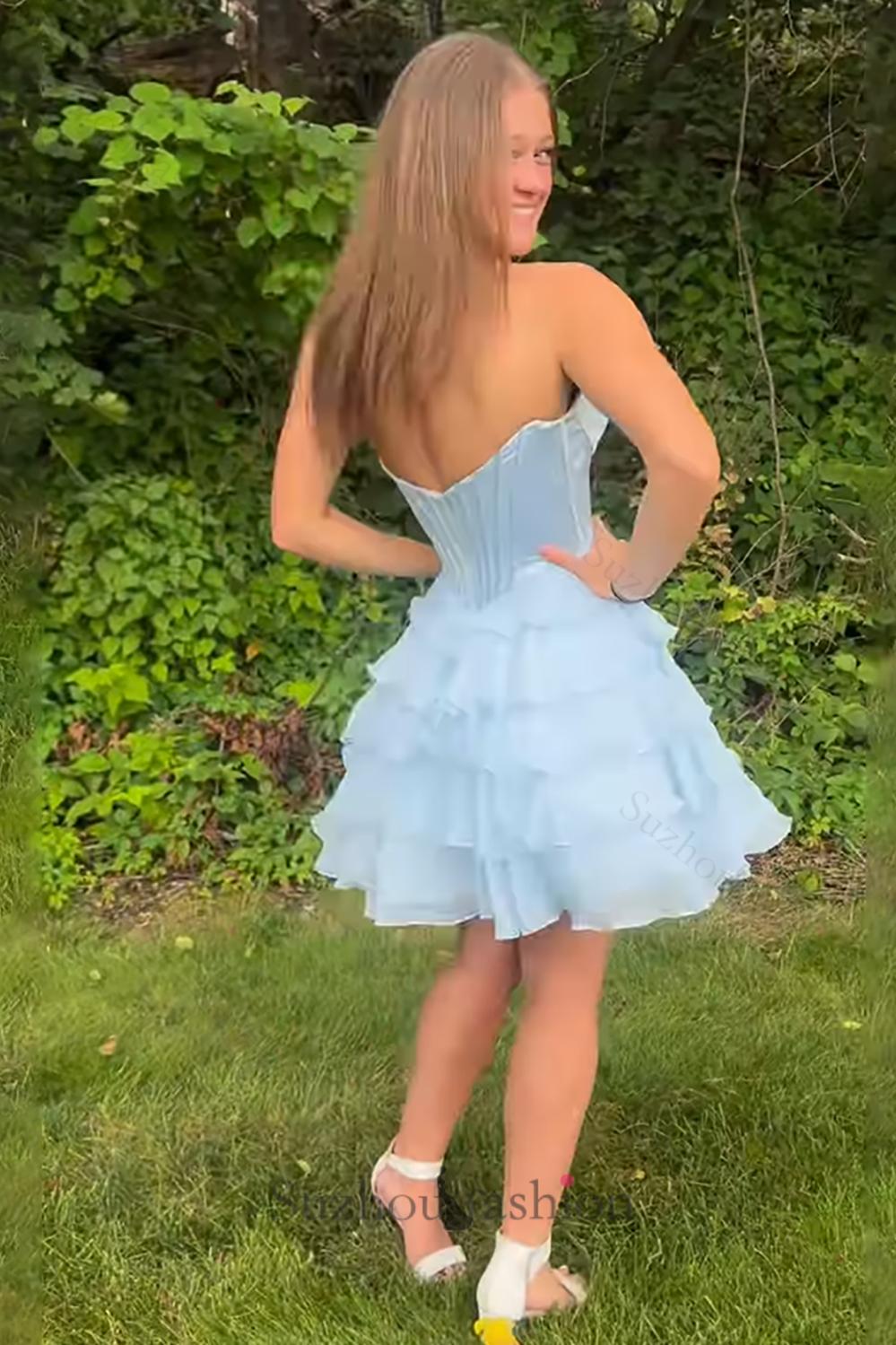 Lavender Tiered Homecoming Dresses Short Corset Cocktail Dresses With Beading
