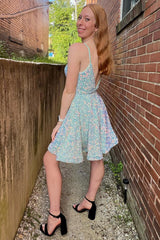 Light Blue Homecoming Dresses A-Line Backless Sequin Prom Dress