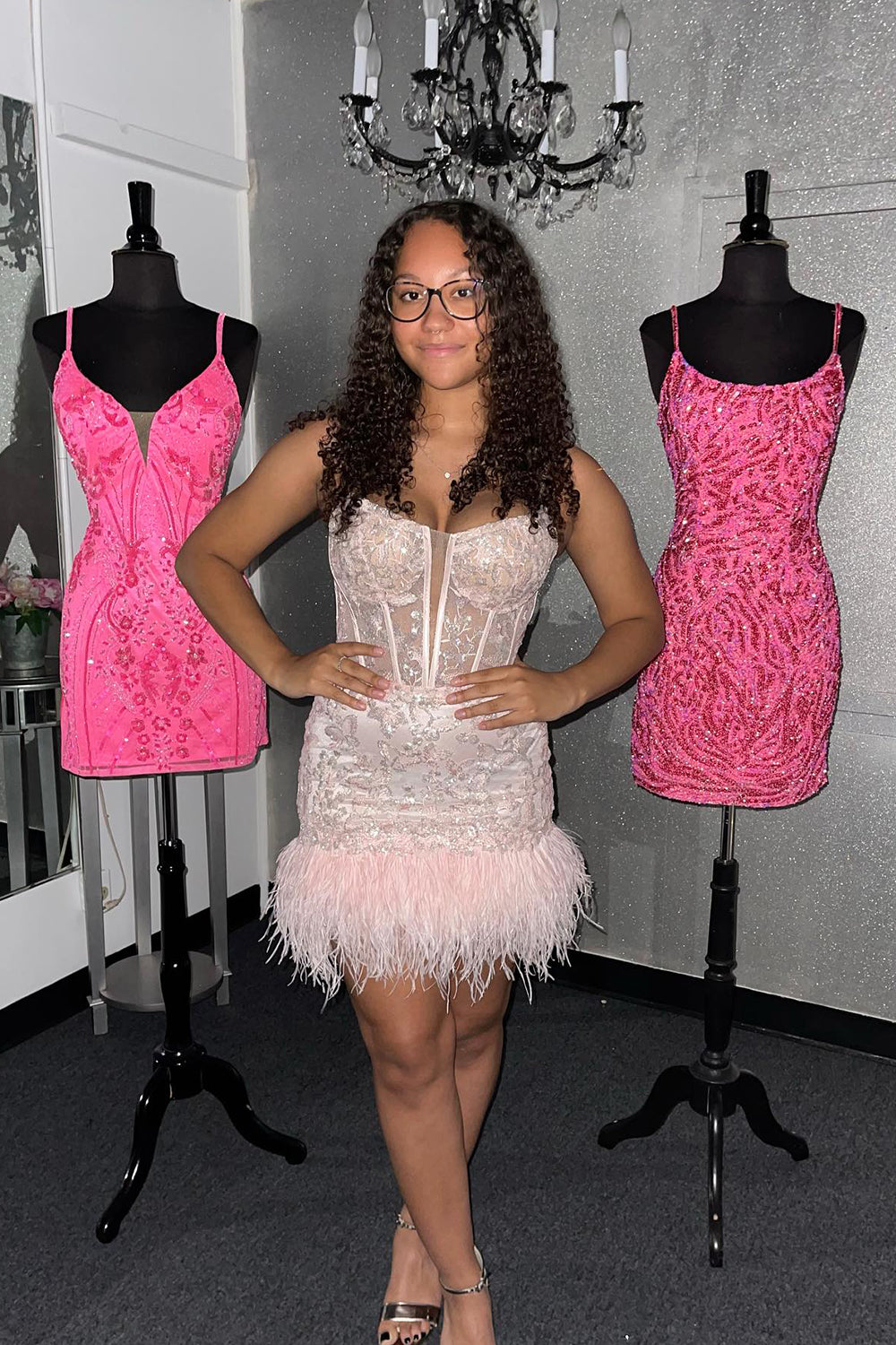 Light Blue Homecoming Dresses Corset Lace Tight Short Cocktail Dresses with Feathers