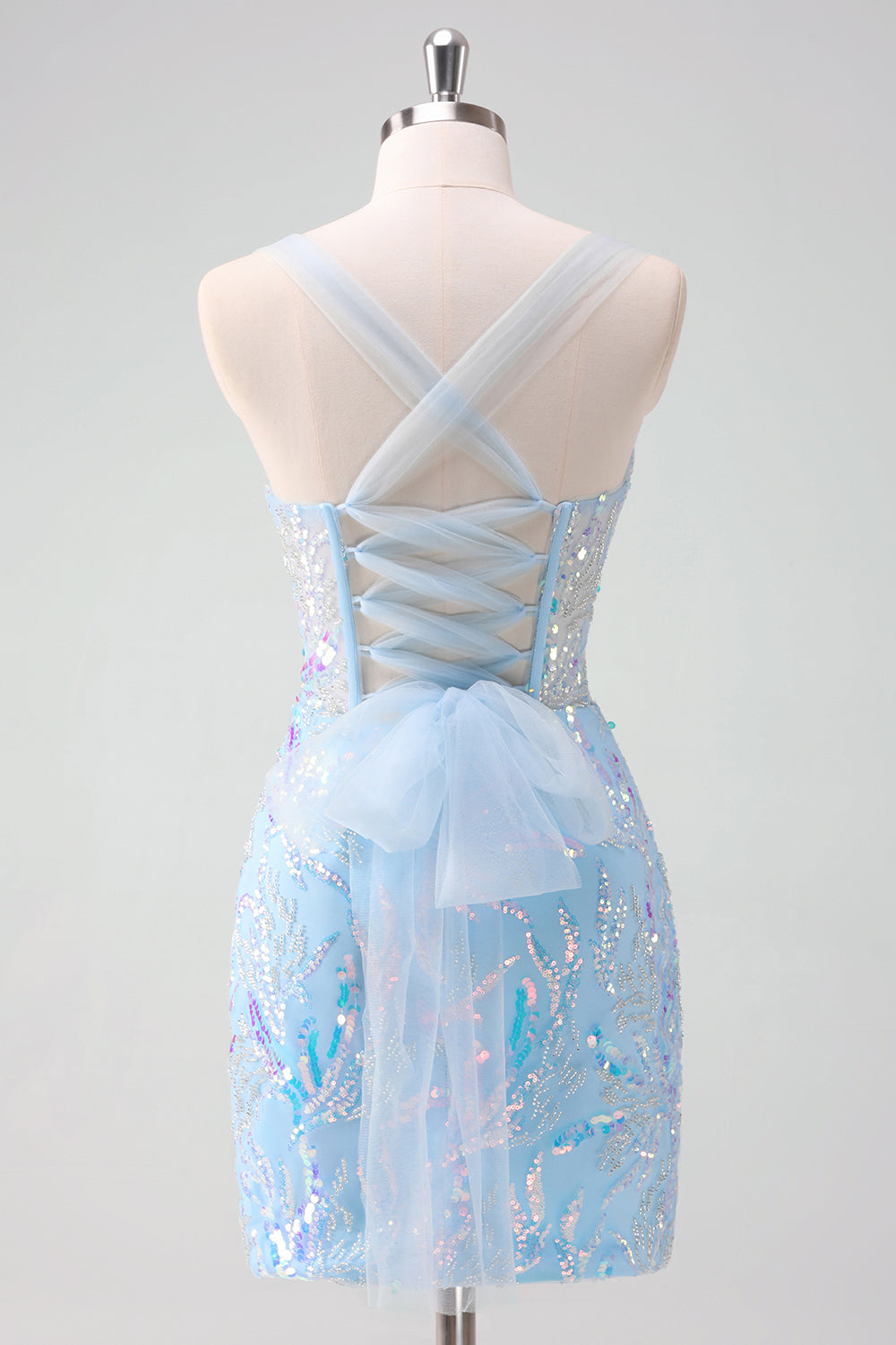 Light Blue Homecoming Dresses Sequin Corset Tight Short Cocktail Dresses