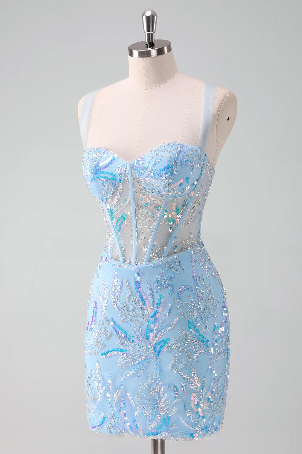 Light Blue Homecoming Dresses Sequin Corset Tight Short Cocktail Dresses