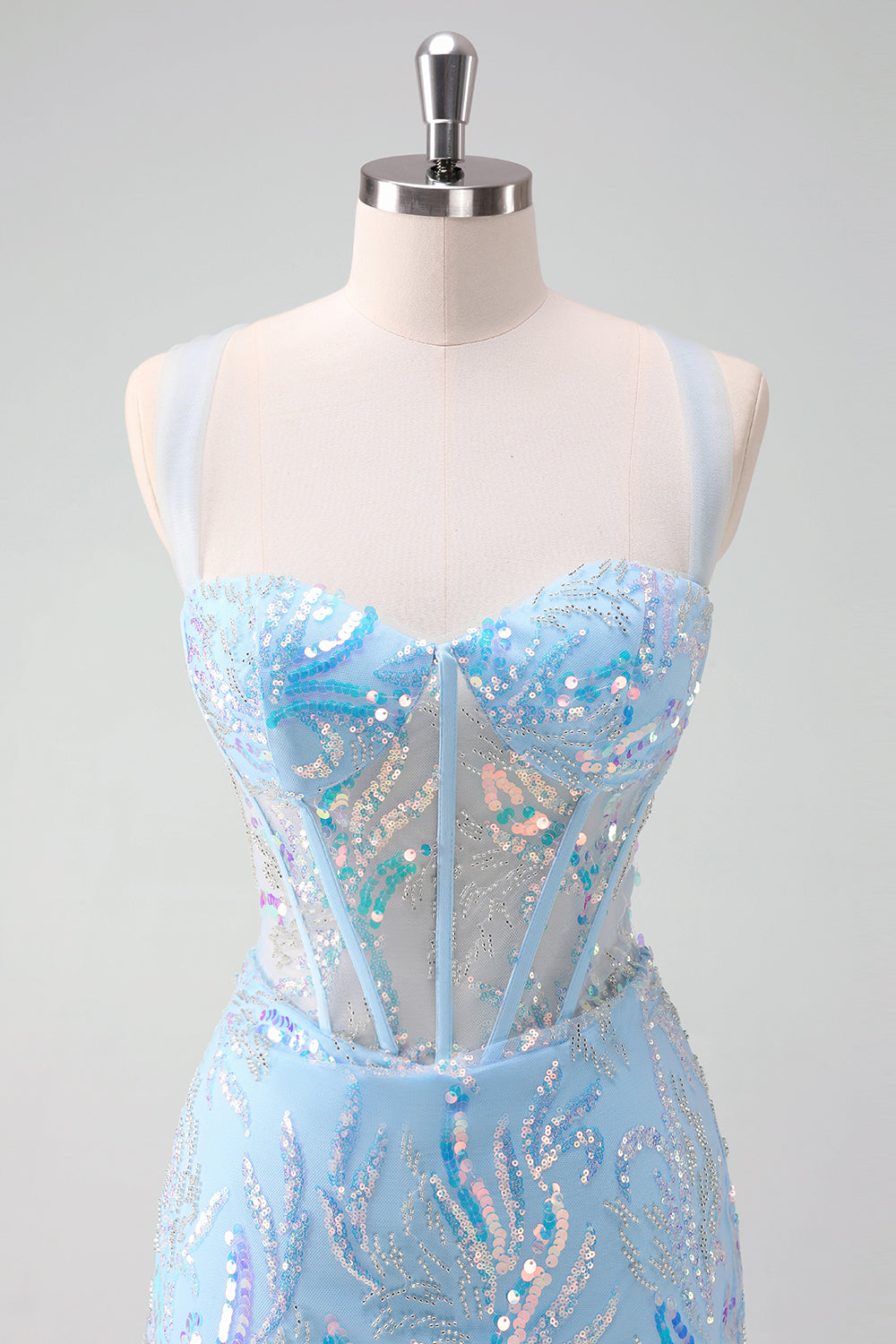 Light Blue Homecoming Dresses Sequin Corset Tight Short Cocktail Dresses