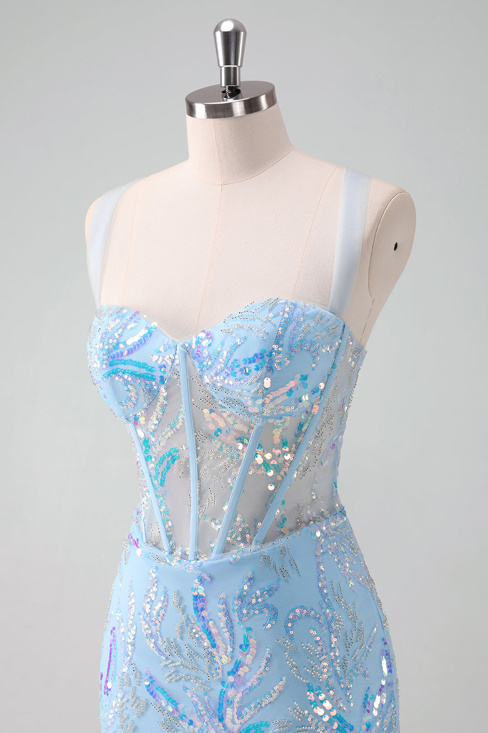 Light Blue Homecoming Dresses Sequin Corset Tight Short Cocktail Dresses