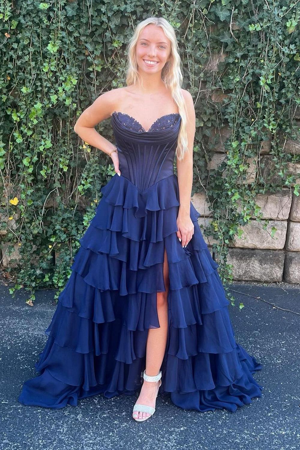 Suzhoufashion Light Blue Prom Dress A Line Sweetheart Ruffled Corset Long Formal Dress