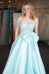 Light Green Prom Dress Corset Sweetheart Long Formal Dress With Pocket