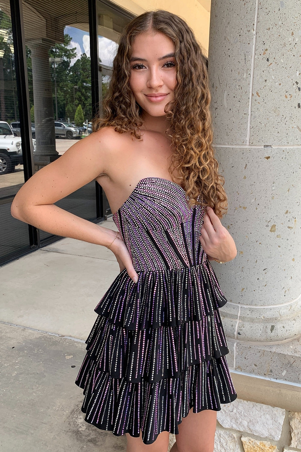 Lilac A Line Homecoming Dresses Corset Strapless Tiered Short Cocktail Dresses