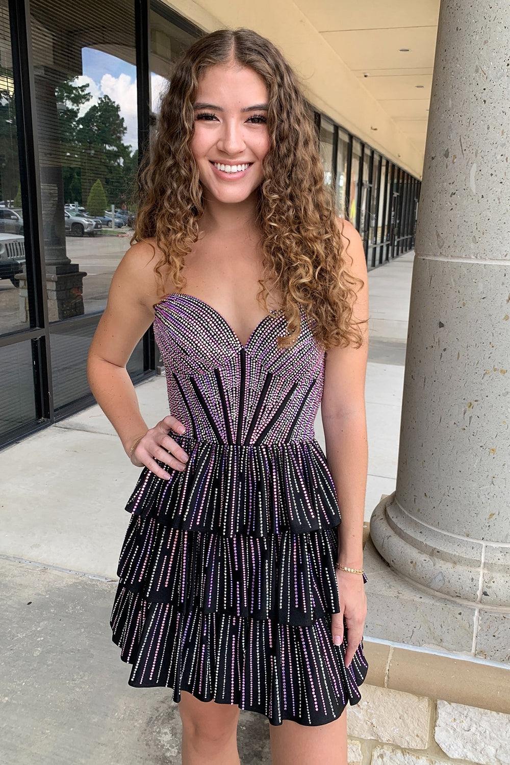 Lilac A Line Homecoming Dresses Corset Strapless Tiered Short Cocktail Dresses