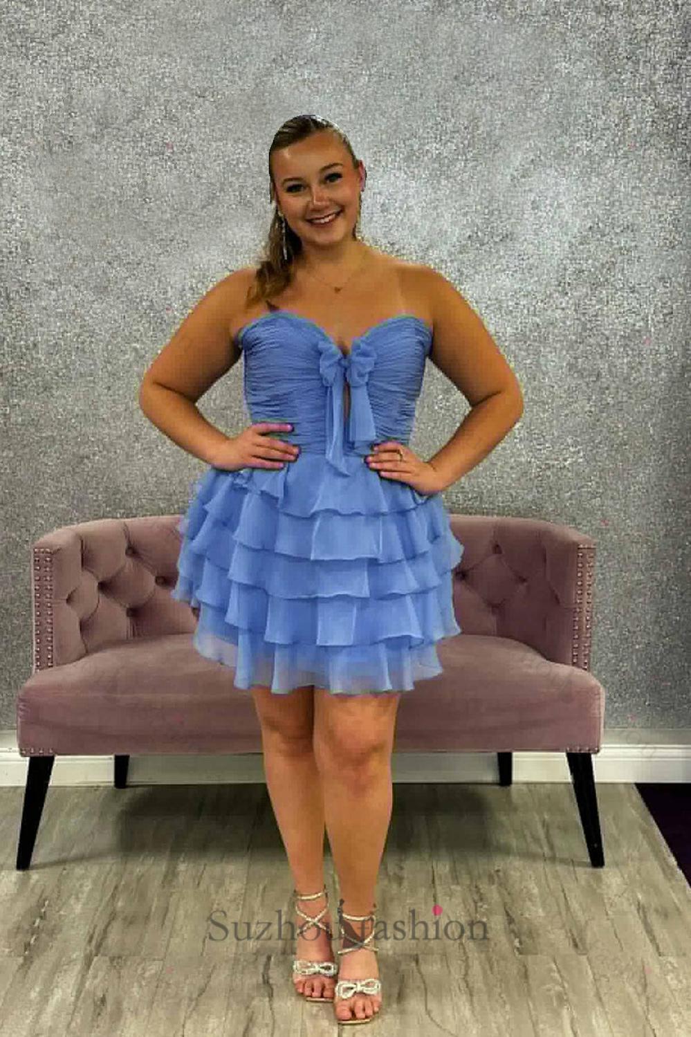 Lilac A Line Homecoming Dresses Tulle Sweetheart Tiered Cocktail Dresses