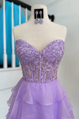 Lilac Homecoming Dress Corset Beaded A Line Short Prom Dress with Ruffles